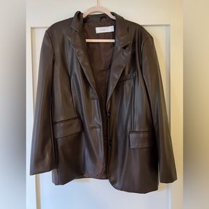 Brown faux leather blazer